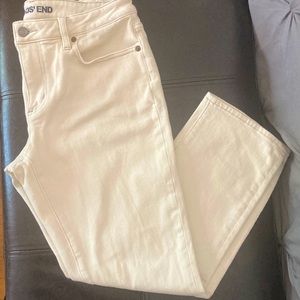 Size 10 Petite off white stretchy Lands’ End jeans.